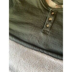 Open Trails Henley Shirt Mens 2XL Green Sherpa Lined Waffle Knit Casual Outdoors